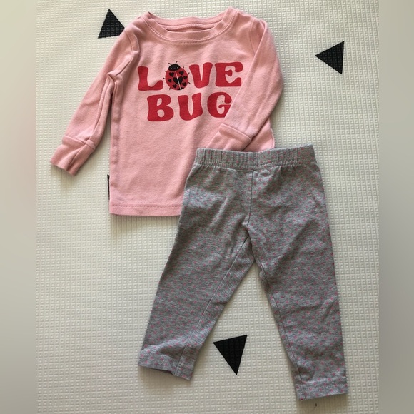 Old navy|Baby girl LOVE BUG two piece,polka dot leggings & long sleeve•••lounge - Picture 1 of 5